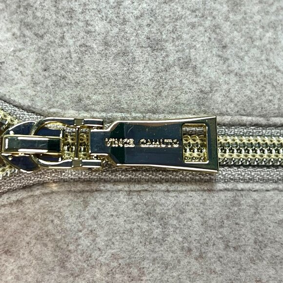 Vince Camuto Hooded Oatmeal Coat Size M Washable Gold Zip Front Old Money - Picture 7 of 10